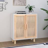 Dressoir 60x30x70 cm massief grenenhout en rattan wit