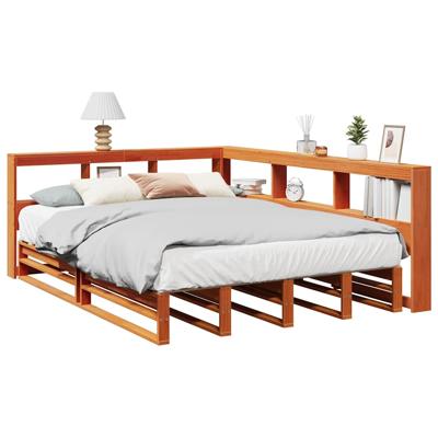 Bed met boekenkast zonder matras grenenhout wasbruin 135x190 cm