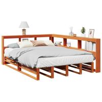 Bed met boekenkast zonder matras grenenhout wasbruin 135x190 cm