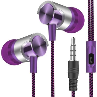 Metalen bedrade oortelefoon Super Bass sound hoofdtelefoon in-ear sport headset met microfoon voor Xiaomi Samsung Huawei (paars)