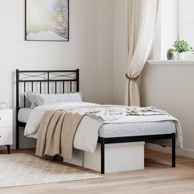 Bedframe met hoofdbord metaal zwart 80x200 cm