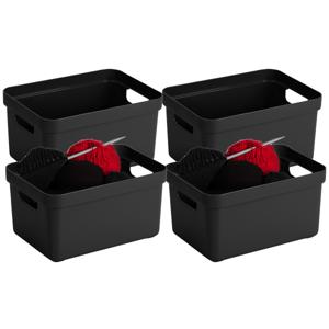 5x stuks zwarte opbergboxen/opbergmanden 5 liter kunststof