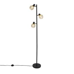 QAZQA Design vloerlamp zwart met goud 3-lichts verstelbaar - Mesh