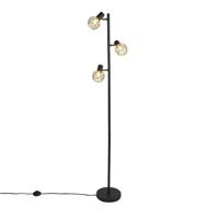 QAZQA Design vloerlamp zwart met goud 3-lichts verstelbaar - Mesh - thumbnail