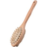 Bad/douche scrub massage borstel - hout - 32 cm - 2-in-1 - hard/zacht - thumbnail