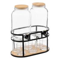 Drank dispensers - set van 2x stuks - 3,3L - glas - op standaard met 6 glazen