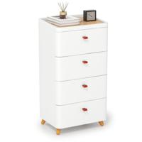 Commode met 4 Laden Verticale Ladekast met Uitneembare Opbergplank en Massief Houten Poten Multifunctionele Nachtkastje Wit