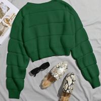 Bon&Bon Hot Pink Ribbed Knit Crop Sweater - Casual Drop Shoulder Pullover Green / M