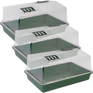 3x stuks kweekbakken/kweekkasten met deksel 38 x 24 x 18 cm