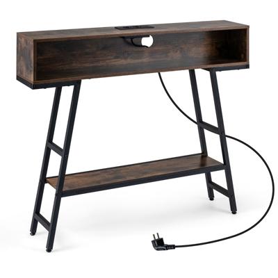 Console met Ledverlichting en Oplaadstation 3-Traps Haltafel met Opbergruimte en Legplank Smalle Salontafel 100 x 20 x 86,5 cm-Bruin