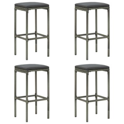 Barkrukken met kussens 4 st poly rattan grijs