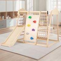 8-in-1 Jungle Gymnastiekset Houten Montessori Klimspelletjes met Klimstangen Natuur