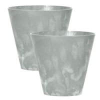 Set van 2x stuks kunststof bloempotten/plantenpotten betonlook 40 cm licht grijs