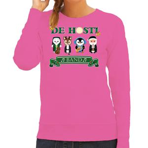 Foute Kersttrui/sweater voor dames - de hosti band - roze - kerstmuziek - band