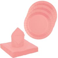 Santex 20x taart/gebak bordjes/25x servetten - roze - Feestbordjes - thumbnail