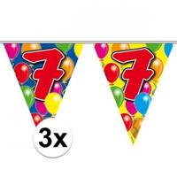 Vlaggenlijn 7 jaar - 3x - 10 meter - plastic - leeftijd vlaggetjes - versiering 7e verjaardag