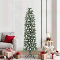 VidaXL Kunstmatige slanke kerstboom met 300 led groen en wit 210 cm