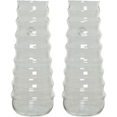 Bloemenvaas handgemaakt - Set van 2x stuks - glas - 15 x 35 cm - vazen transparant - boeketvaas