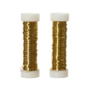 Binddraad/wikkeldraad - 2x rolletjes - goud - 30 m x 0,3 mm - hobbydraad/bloemendraad