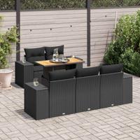 6-delige Loungeset met kussens poly rattan zwart