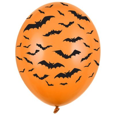 6x Mat oranje ballonnen met zwarte vleermuis print 30 cm Halloween feest/party versiering