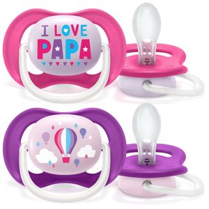 Set met 2 fopspenen Philips AVENT Ultra Air animals 2e leeftijd i love papa + luchtballon