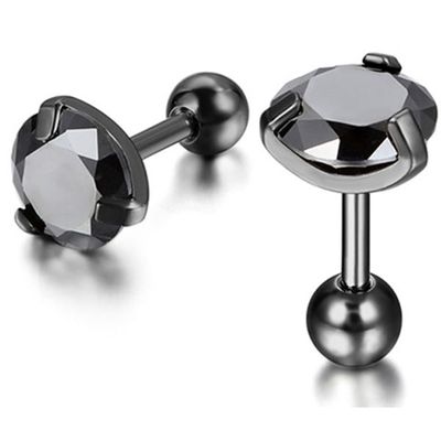 Heren oorbellen Black Royal King Crown Zwart-3mm