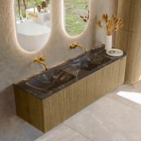 Badmeubel Mondiaz Kurve-Dlux | 155 cm cm | Meubelkleur Dusk | Wastafelkleur Lava | Solid surface | Dubbel / Links spoelbak | Zonder kraangat(en)