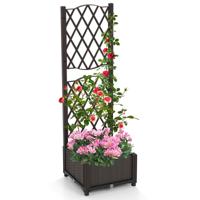 Bloembak met Klimrek Plantenbak voor Klimplanten Hoge Bak met Spaliers 40 x 40 x 122 cm Bruin