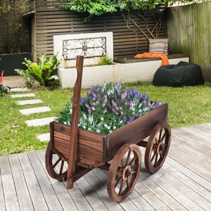 Bloemenwagen Houten Bloembakwagen met 4 Wielen Bloemenwagen 120 x 43 x 53,5 cm Bruin