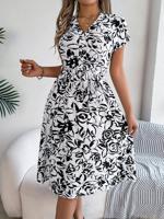 Floral Regular Fit Casual Dress With Belt - thumbnail