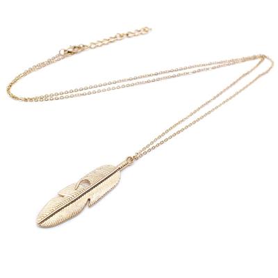 Eenvoudige Classic hanger ketting Feather ketting lange Sweater Ketting sieraden choker ketting voor Women(Gold)