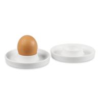 Melamine eierdopjes - set van 2 - 10 x 2 cm - wit - met schillen opvangbakje