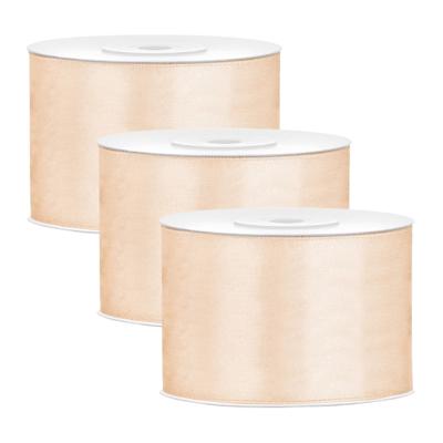 Partydeco Cadeaulint - 3x - creme - 5 cm x 25 meter - satijn - sierlint - inpakken - decoratie