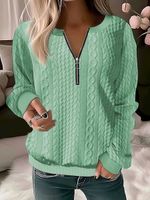 Solid Color Casual Texture Knitted Sweater - thumbnail