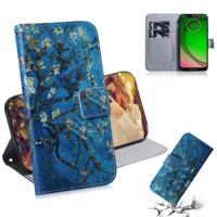 Abrikoos bloem patroon gekleurde tekening horizontale Flip lederen draagtas voor Motorola Moto G7 spelen met houder & kaartsleuven & portemonnee