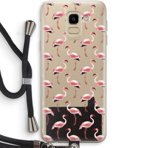 Flamingoprint groen: Samsung Galaxy J6 (2018) Transparant Hoesje met koord