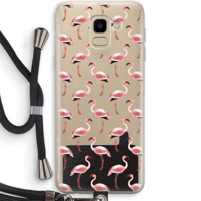 Flamingoprint groen: Samsung Galaxy J6 (2018) Transparant Hoesje met koord