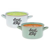 Soepkommen/serveer schaaltjes - 2x - met oor - lichtblauw/lichtgroen porselein - 500ml Soepkommen/serveer schaaltjes - 2x - met oor - lichtblauw/lichtgroen porselein - 500ml