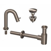 INK 4A Fonteinkraanset - staande Fonteinkraan - laag gebogen - always open - plug en designSifon - nikkel geborsteld 9902465