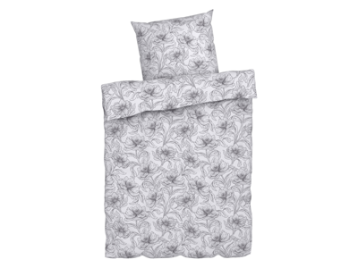 LIVARNO home Dekbedovertrek 200 x 200 cm (Bloemen/wit/grijs)