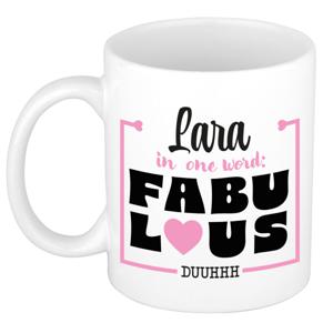 Naam mok Lara - wit - Fabulous - keramiek - 300 ml - cadeau collega beker