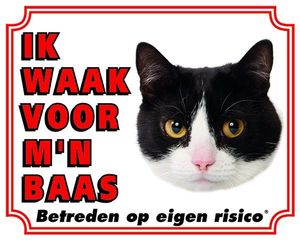 Katten Waakbord - Ik waak voor mijn baas zwart-wit