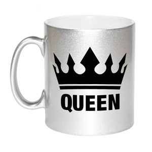 Cadeau Queen mok/ beker zilver met zwarte bedrukking 300 ml - feest mokken