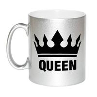 Cadeau Queen mok/ beker zilver met zwarte bedrukking 300 ml - feest mokken - thumbnail