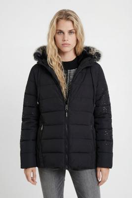 Slim fit jack met verwijderbare capuchon van imitatiebont - BLACK - M