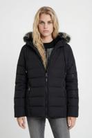 Slim fit jack met verwijderbare capuchon van imitatiebont - BLACK - M