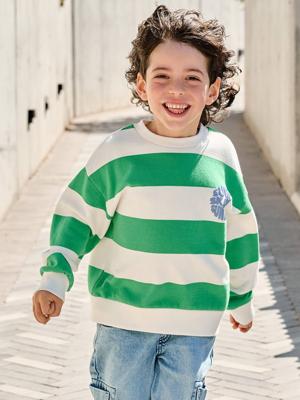 Gestreept sweater voor jongens met geplaatst motief pistache