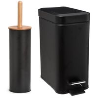 Badkamer/toilet set - WC-borstel en pedaalemmer 5L - metaal/ bamboe - zwart