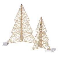 Countryfield lichtbomen - 2x st - 3D - 31 en 49 cm - goud - metaal - led verlichting